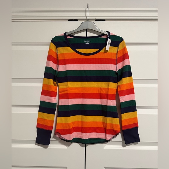 NWT Old Navy Long Sleeve Pajama Top Size XS Rainbow Stripe Match the Fam - Picture 1 of 8